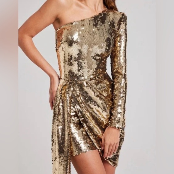 NWT Purple Sequin Asymmetrical Mini Dress reception Party Nadine Merabi Holiday - Picture 2 of 12